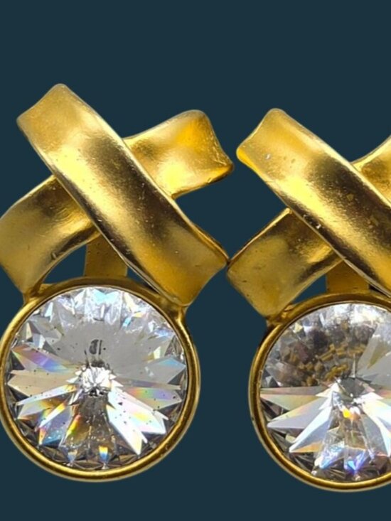 Norma Jean XO Jewelry - Vtg Norma Jean XO Faceted Rivoli Crystal Clip On Earrings Runway Style 1980s